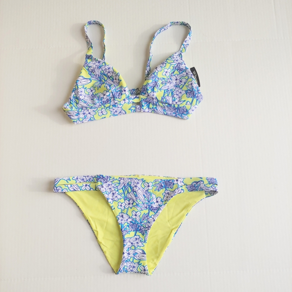 Adore Me 2 piece swimsuit bikini XL blue yellow floral NEW